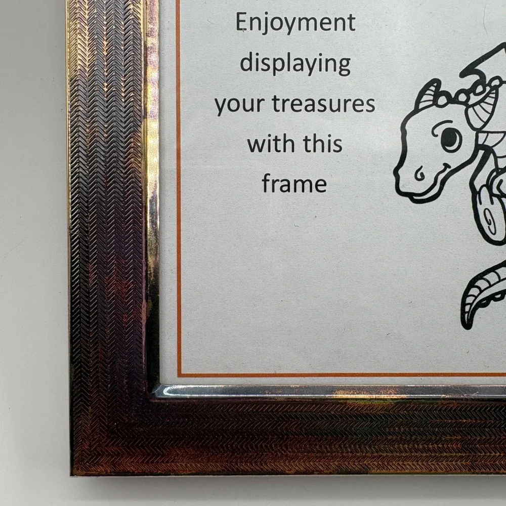 Vintage Brass Photo Frame 5x8 Herringbone Arrow Textured Pattern Dark Patina